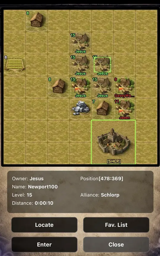 Prestige: Kingdom War world map showing player cities, resource tiles and an alliance castle, with a city info panel